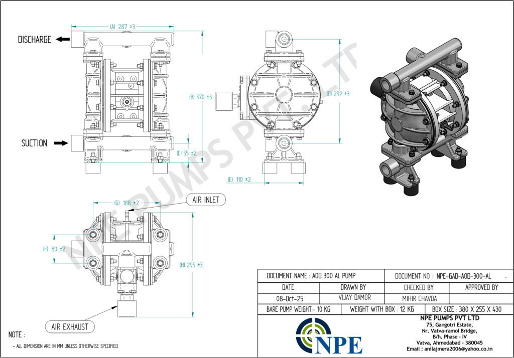 1 Inch Aluminum AODD Pump Manufacturers in India